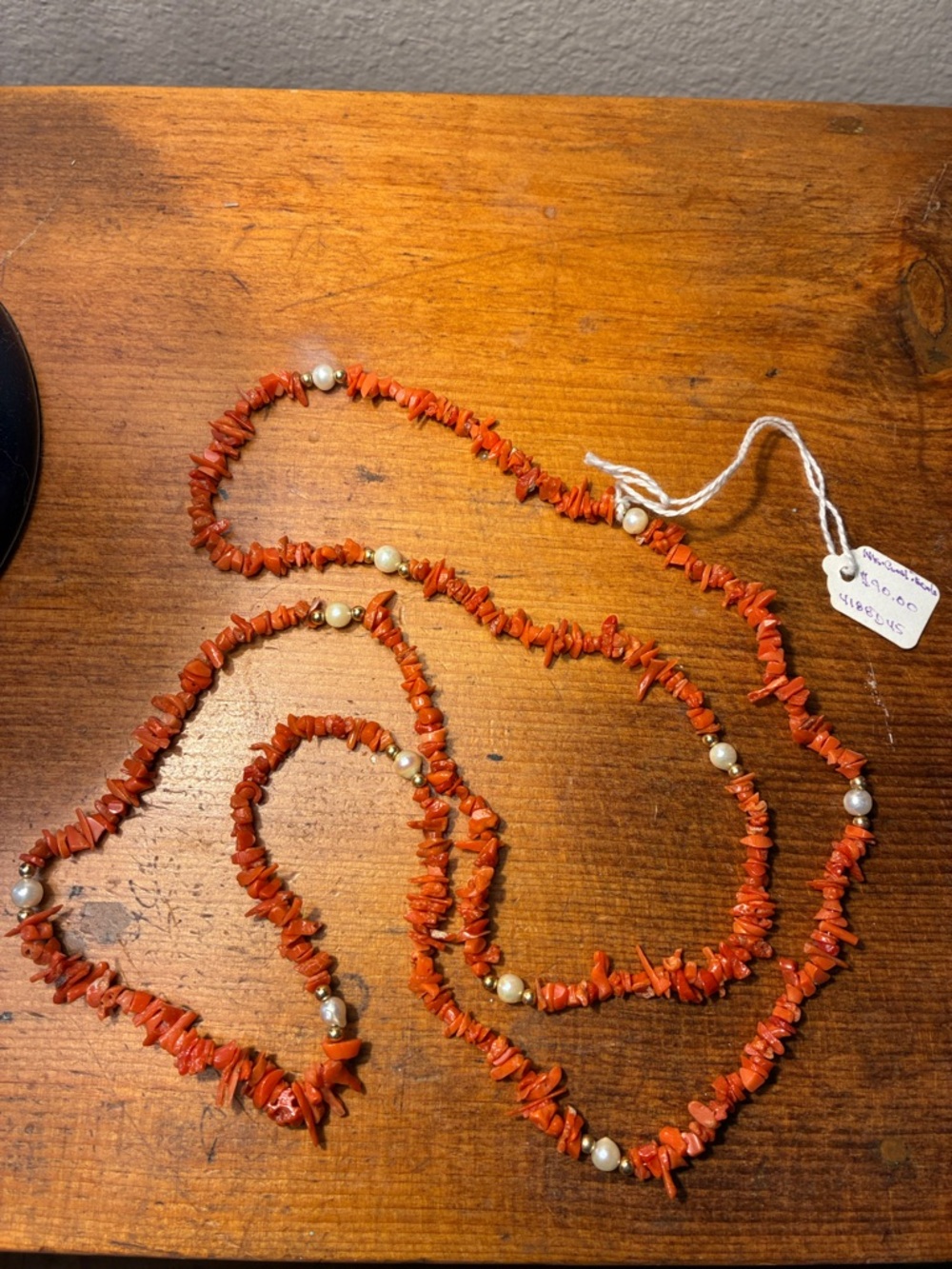 Antique Red Coral Chip Necklace and with Pearl Accents